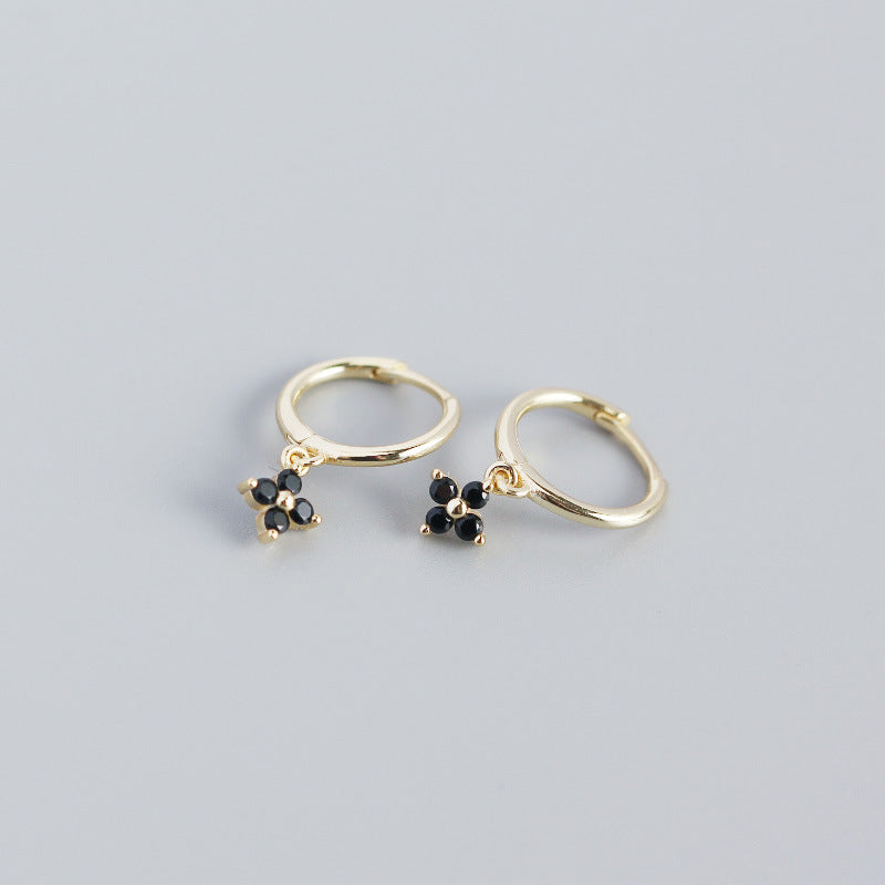 Wholesale French Style S925 Sterling Silver Geometric Diamond Floral Silver Earrings